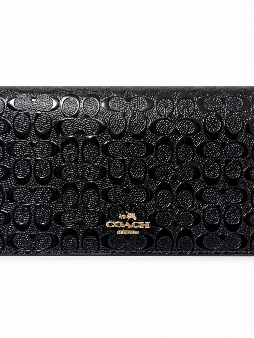 Coach Black Signature Embossed Patent Leather Crossbody Wallet Clutch - Picture 2 of 13